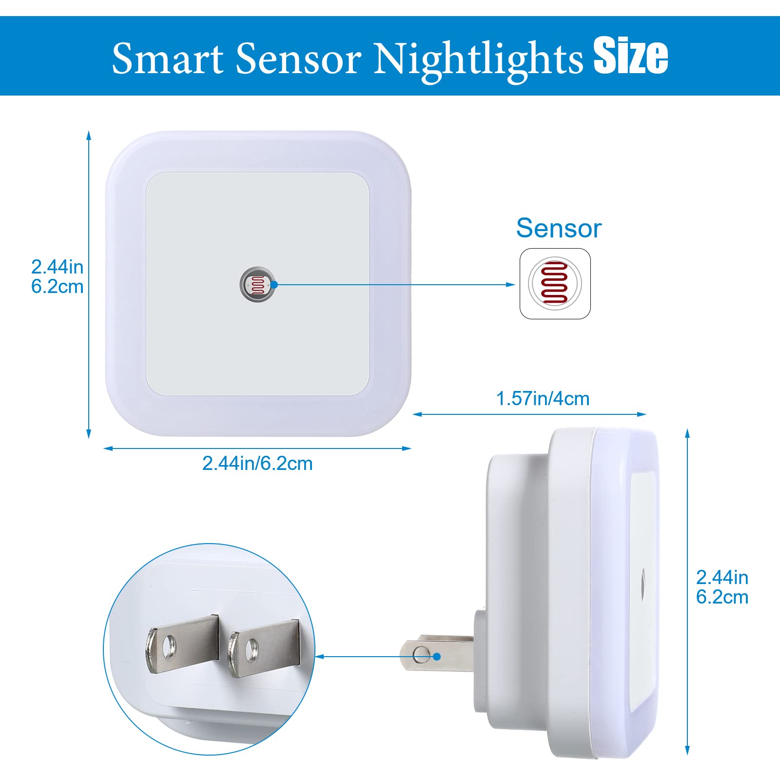 Hortsun 12 Pack LED Night Lights Plug Into Wall with Smart Sensor Nightlights with Light Sensors for Bedroom, Bathroom, Toilet, Stairs, Kitchen, Hallway (White)