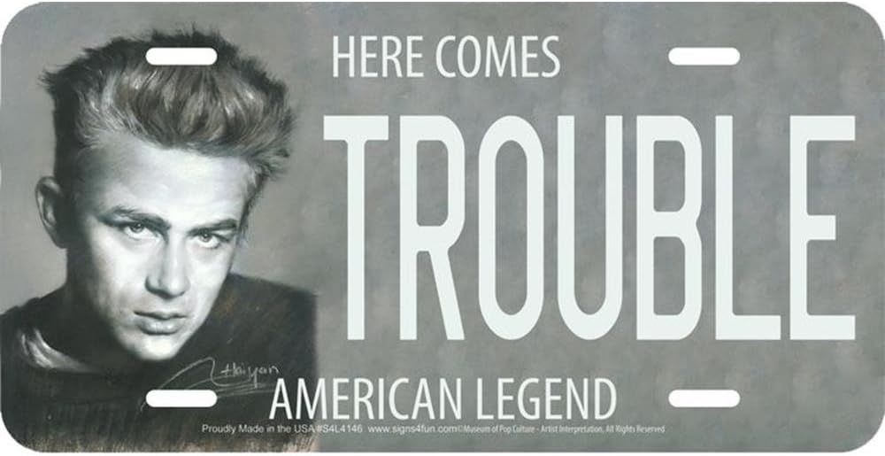 Signs 4 Fun Parody License Plate - Trouble - James Dean - 12” x 6” Decorative License Plate Wall Decor Man Cave + Garage - Made in The USA
