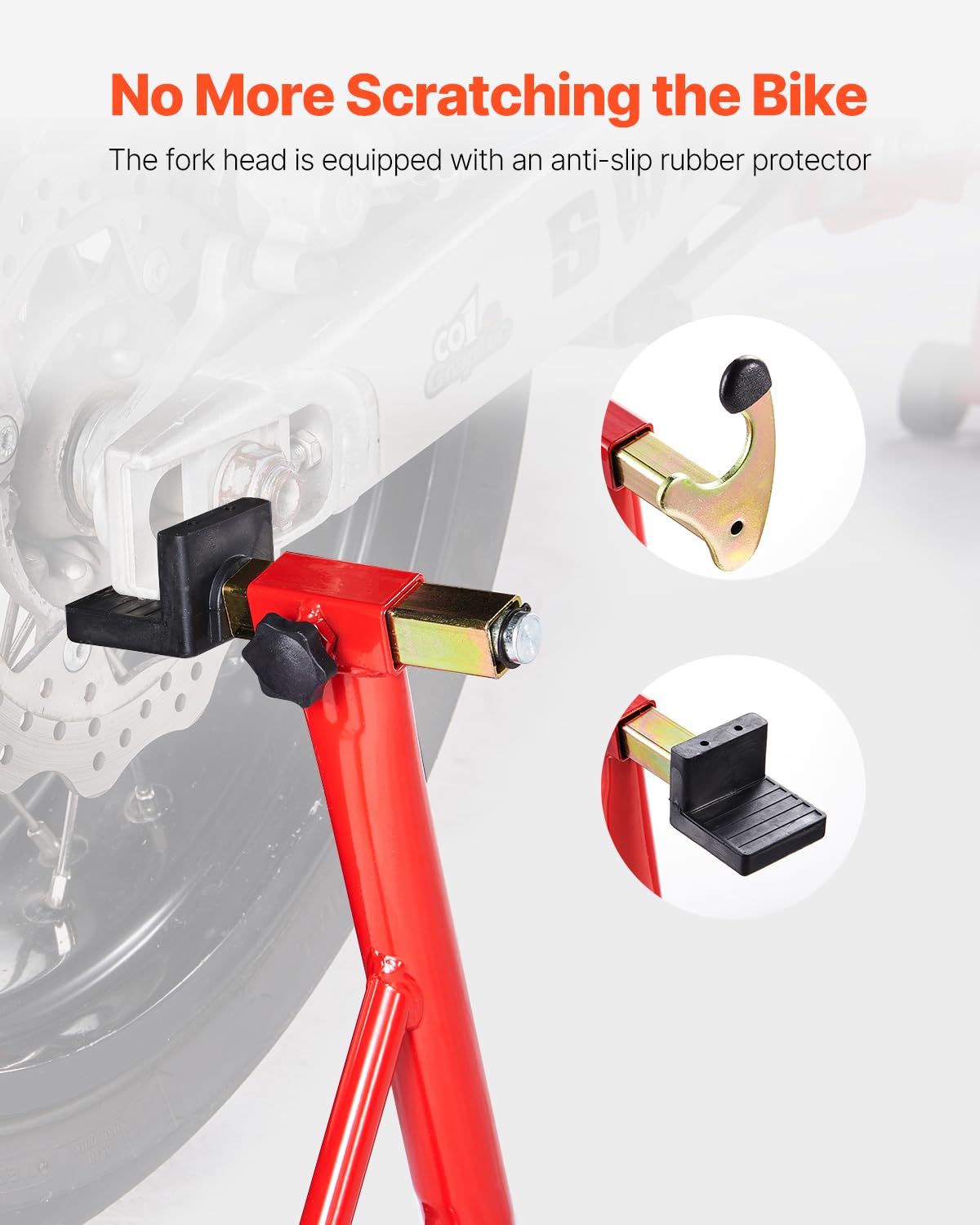 VEVOR Béquille Roue Arrière Capacité de Charge 385,6 kg, Lève Moto avec Fourche U et L, Bras Oscillant, Béquille d’Atelier Réglable pour Suzuki, Yamaha, Honda, Kawasaki, pour Entretien Montage, Rouge