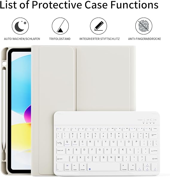 Keyboard Case for iPad Pro 11 Zoll 4th/3rd/2nd Gen (2022,2021,2020) | Detachable Bluetooth White Keyboard, Lightweight & Portable,Durable TPU Case with Pencil Holder for iPad Pro 11, Cream White