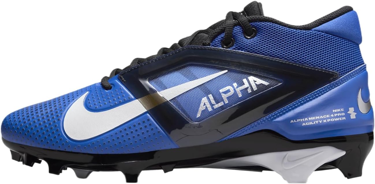 Nike Alpha Menace 4 Pro Football Cleats (FD7037-400, Hyper Royal/Metallic Silver/Midnight Navy/White) Size 17
