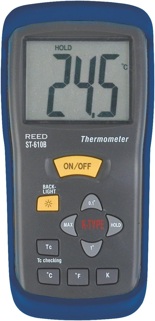 REED Instruments ST-610B Type K Thermocouple Thermometer, -58 to 2000°F (-50 to 1300°C) and 223 to 2000 Kelvin, with NIST Calibration Certificate