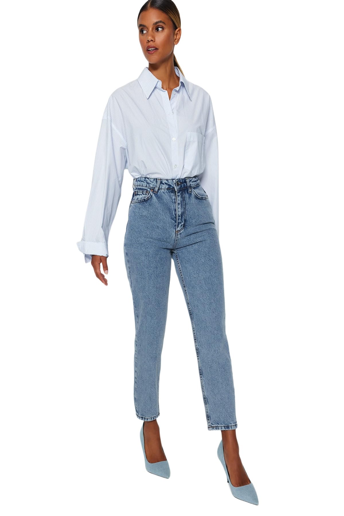 TRENDYOL Damen Jeans Trendyol Damen Gerade Mama Hohe Taille Jeans