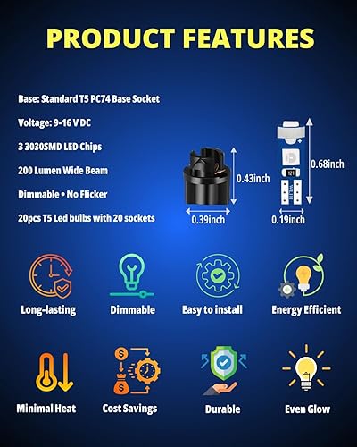 Vista 2 de WLJH 74 focos LED para salpicadero Mini T5 2721 27 37 286 cuña enchufe de giro PC74 para panel de instrumentos automotor, juego de luces indicadoras