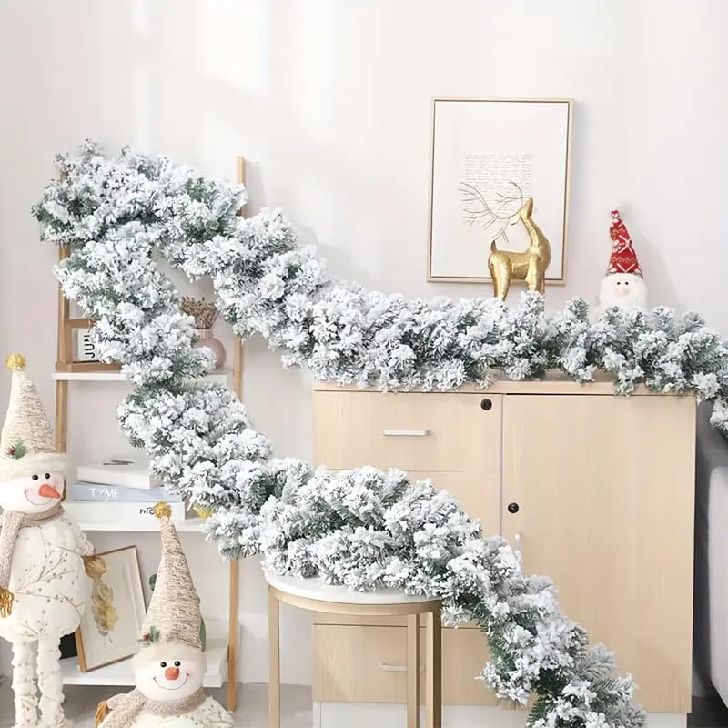 Generic 9ft Snow Flocked Christmas Garland, White Cedar Pine, Art...