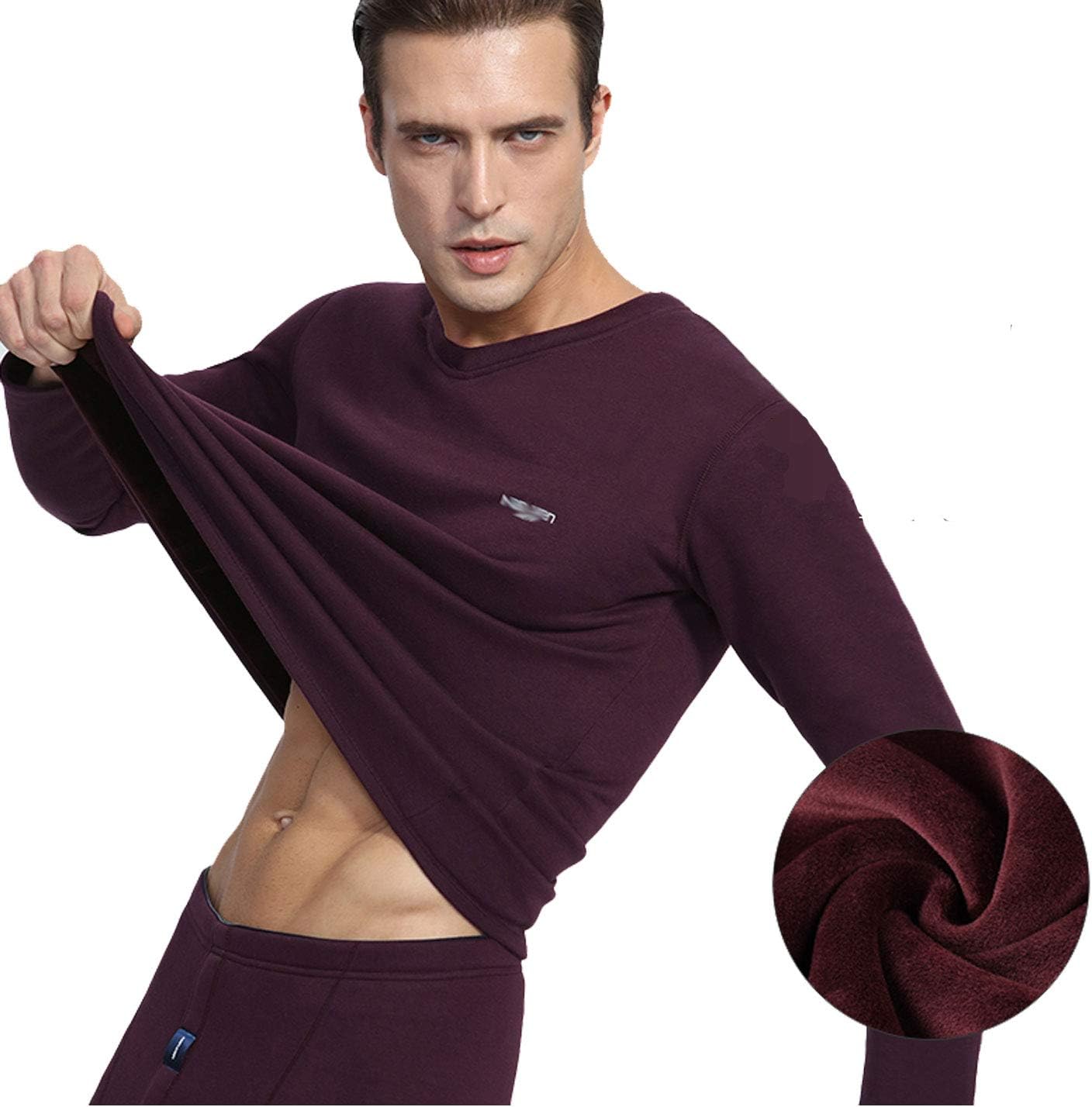 Flygo Men's Fleece Lined Stretch Warm Thermal Underwear Pajama 2 Piece Set