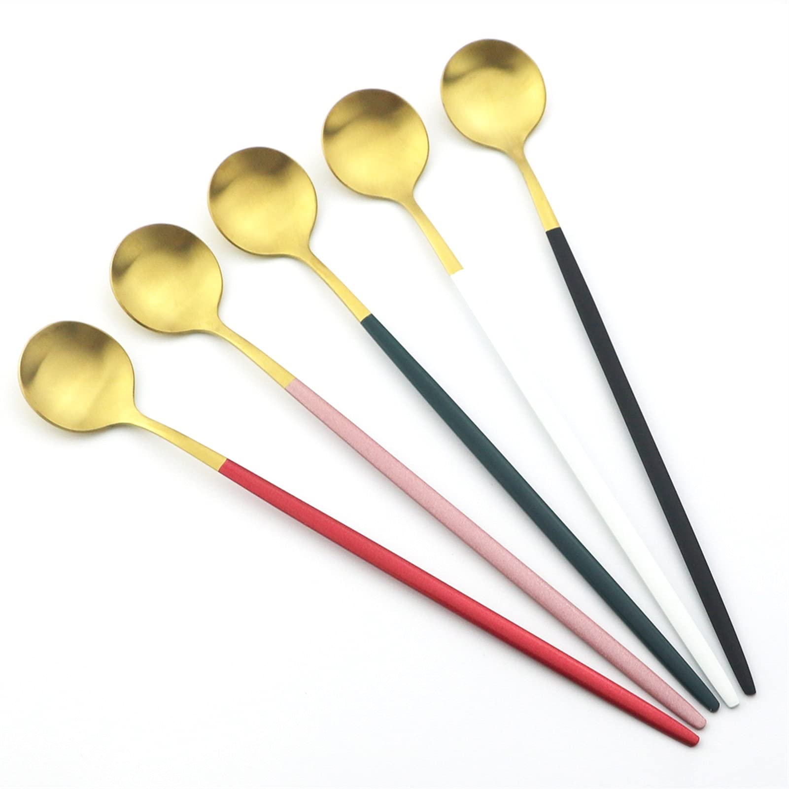 6 unids/set mango largo cubiertos mate acero inoxidable cucharas pulidas agitación agitación helado postre cucharas de té vajilla (Color : Champagne)