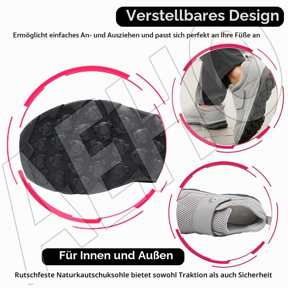 AEHO Orthopädische Schuhe Herren Breit Diabetiker Schuhe Herren Schuhe für Geschwollene Füße Senioren Schuhe mit Klettverschluss, Grau, 46/280mm