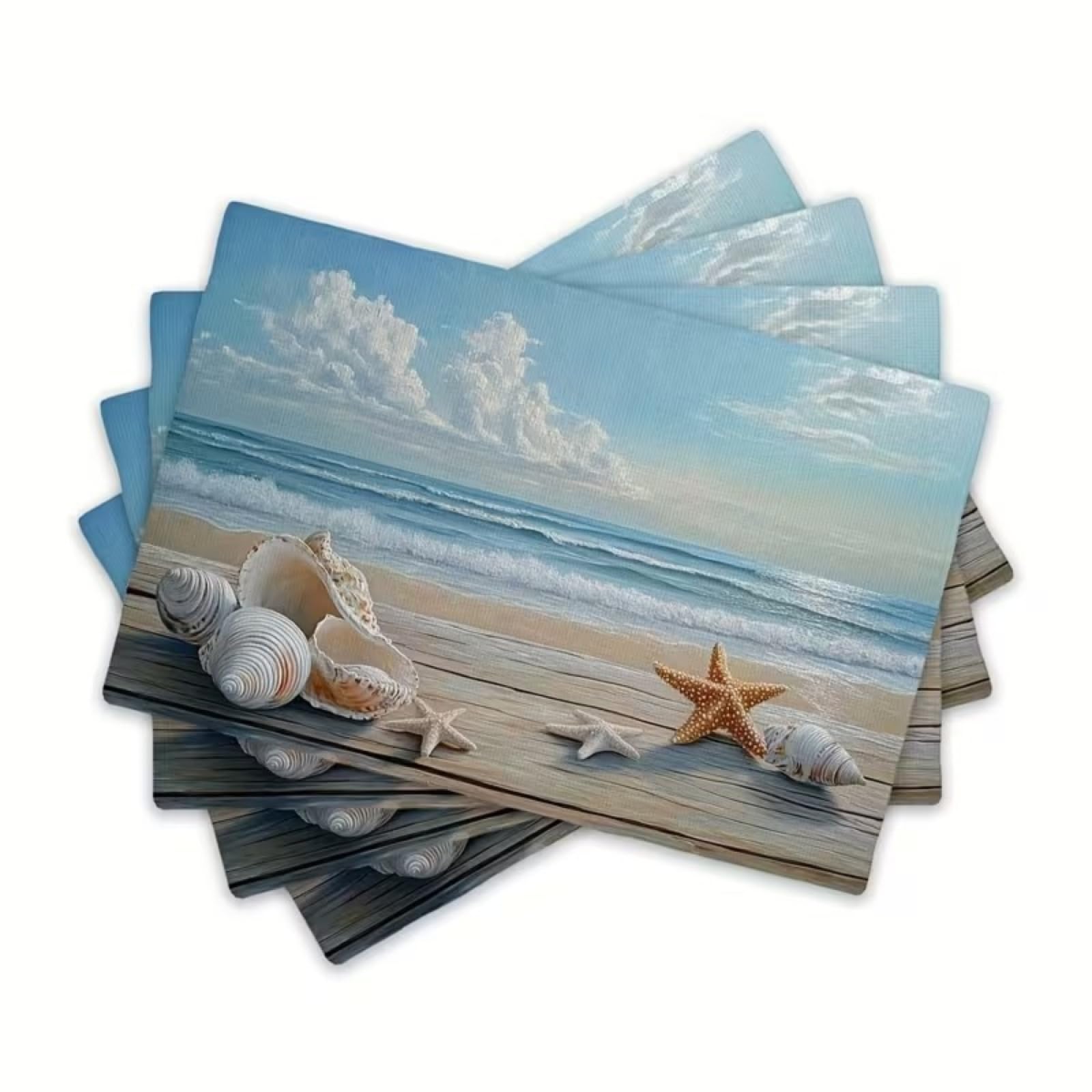 Mantel Individual Plastico Concha Blanca Juego de 6 Salvamanteles Individuales PVC,Mantel Individual, Resistentes al Calor Antideslizante,45x30cm para Cocina, Manteles Antimanchas