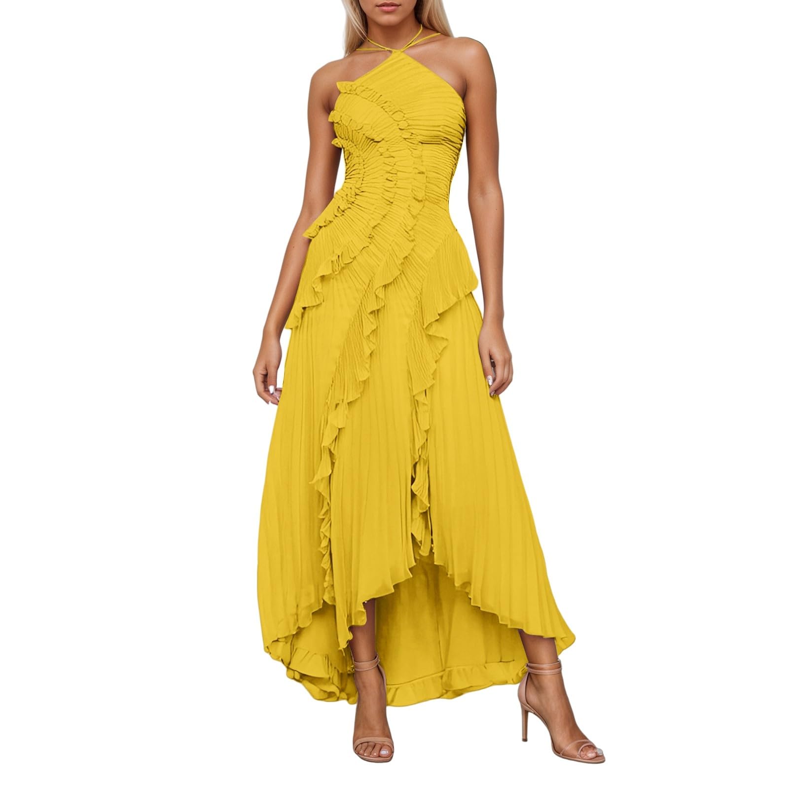 Générique Abito casual da donna, elegante, elegante, da sera, cocktail, cerimonia, grande, a trapezio con scollo a V, senza maniche, primavera, festa, alla moda, formato A41