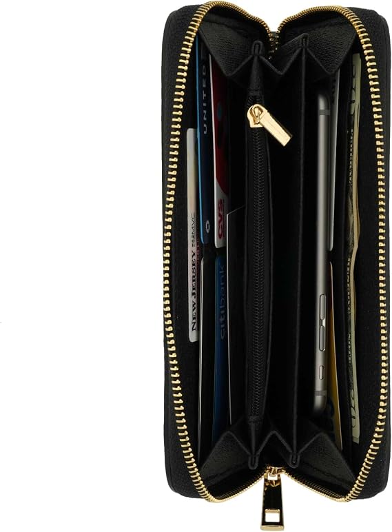 Italian Genuine Leather Wallet For Women Credit Card Organizer Zip Around - Black