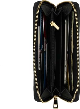 Italian Genuine Leather Wallet For Women Credit Card Organizer Zip Around - Black