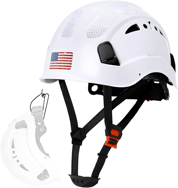 Casco de seguridad de construcción Aolamegs - aprobado ANSI Z89.1 Tipo I OSHA, con correa para barbilla, ligero, reflectante, ventilado, ABS, para hombre y mujer, uso industrial, suspensión de 6 puntos