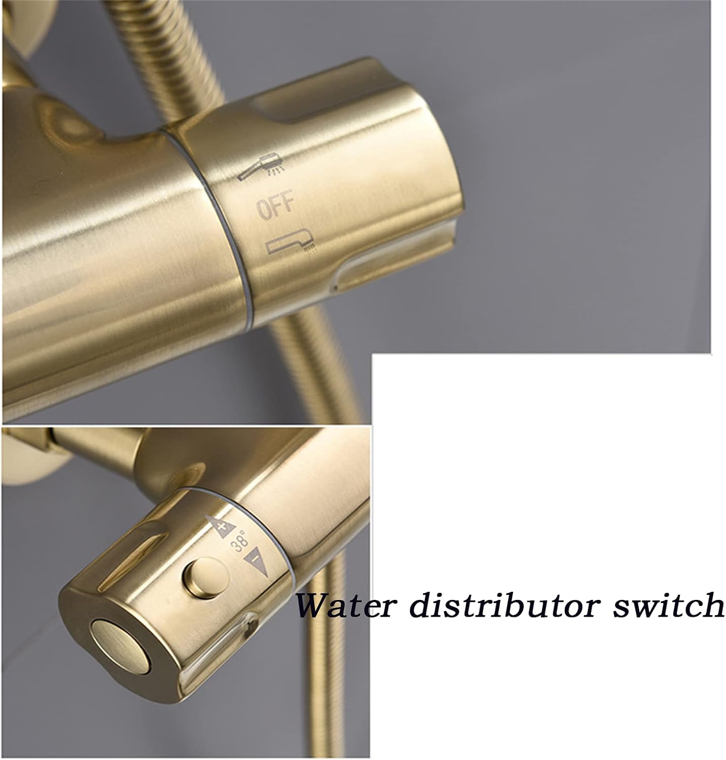 Exposed Shower Fixture Set, 245mm Round Rain Shower Head, Brushed Gold Thermostatic Smart Shower System with Rainfall Tub Spout