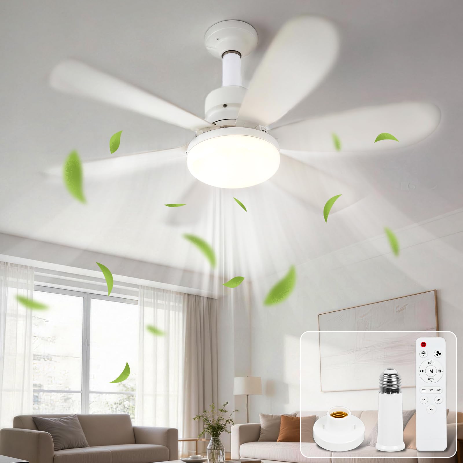 Ulikey Ventilatore da Soffitto con Luce, 40W Plafoniera Soffitto, 52CM LED Dimmerabile Ventola Soffitto, con Base E27, 3 Velocità, 6 Pale, Timer, Silenziosa, per Soggiorno, Lamera da Letto