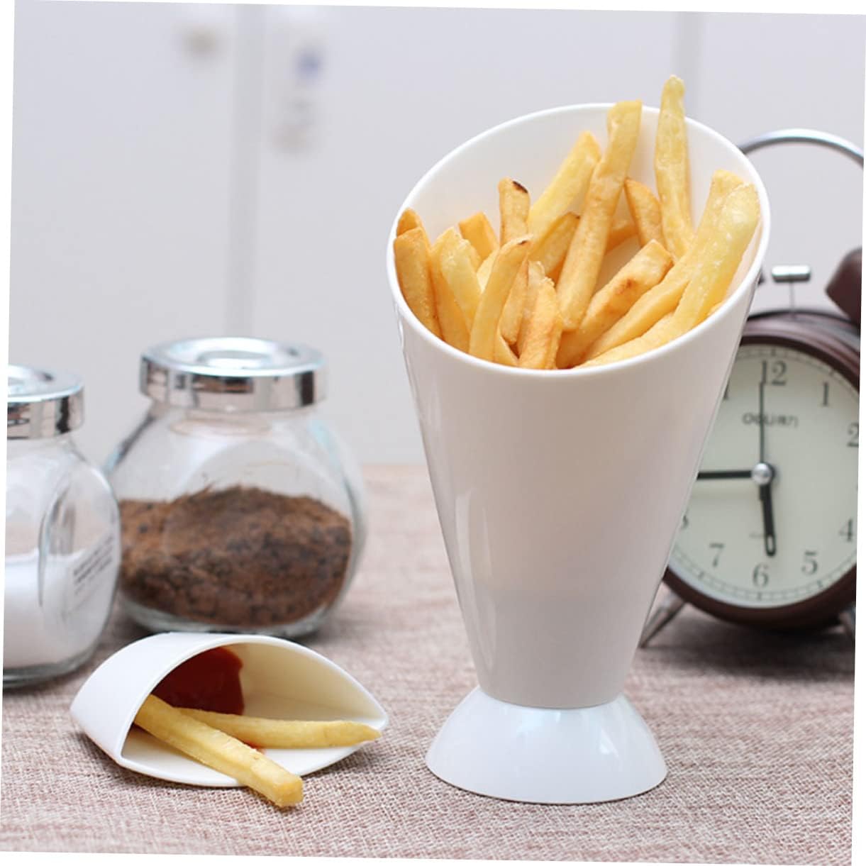 Alipis 6pcs French Fry Cup with Two Slots, PP White Holder
