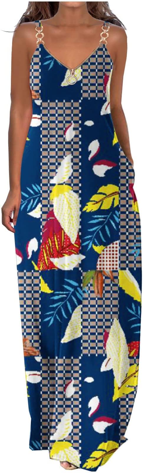 AMhomelyWomen Dress Sale Clearance Summer Dresses Casual Boho Solid Color Hoop Sling Beach Long Maxi Dress With Pockets UK Ladies Dress Party Elegant Beach Dress Club Cocktail Work Dresses Evening Gowns