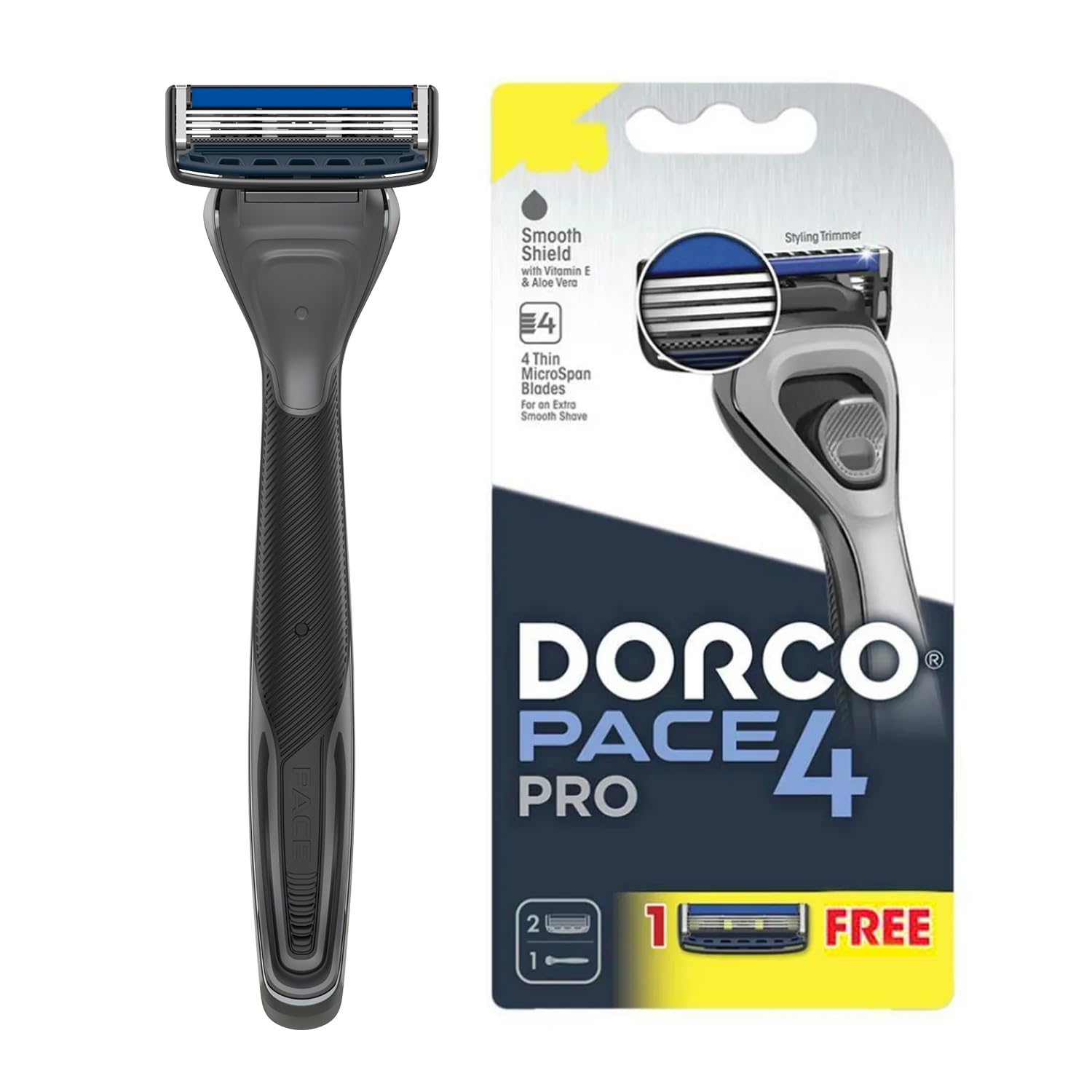 Dorco Pace 4 Shaving Razor for Men | 4 blade technology | For Close, Smooth & Clean Shave | Moisturizing Lubricant Strip | Mens Shaving, Grooming & Styling | Mens Razor With 1 Extra Cartridge (B0CCS2ZJWX) Amazon Price History, Amazon Price Tracker