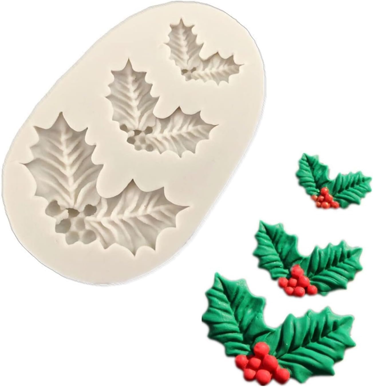 3D Holly Leaf Silicone Mold – 3 Cavity Fondant & Chocolate Mold for Cake Decorating, Candy, Cookies, Cupcakes & DIY Crafts