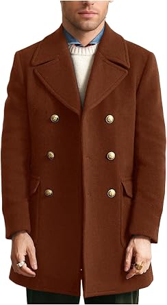 Mens Trench Coat Mid Long Jacket Formal Casual Peacoat Autumn Winter Wool Blend Warm Overcoat