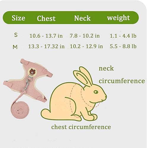 Miniatura 2 de Juego de 2 arnés y correa de conejo, arnés ajustable de conejo, correa de hurón, arnés de conejillo de indias, correa para hurón para mascotas