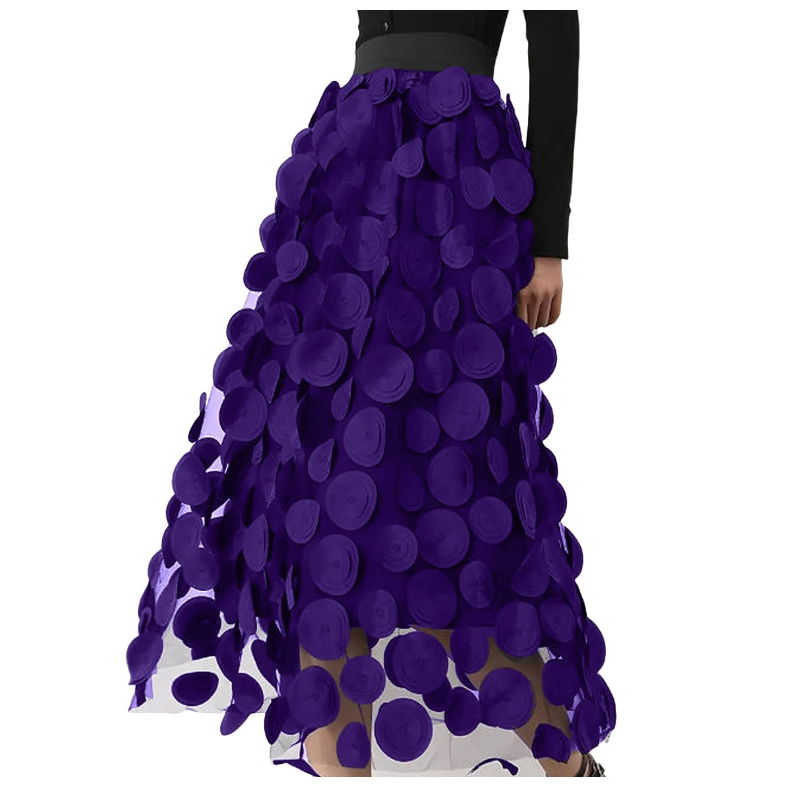 Jupe longue en tulle pour femme - Jupe plissée en tulle - Robe de bal - Pour cosplay - Rockabilly - Jupon rétro des années 80 - Noir blanc vert
