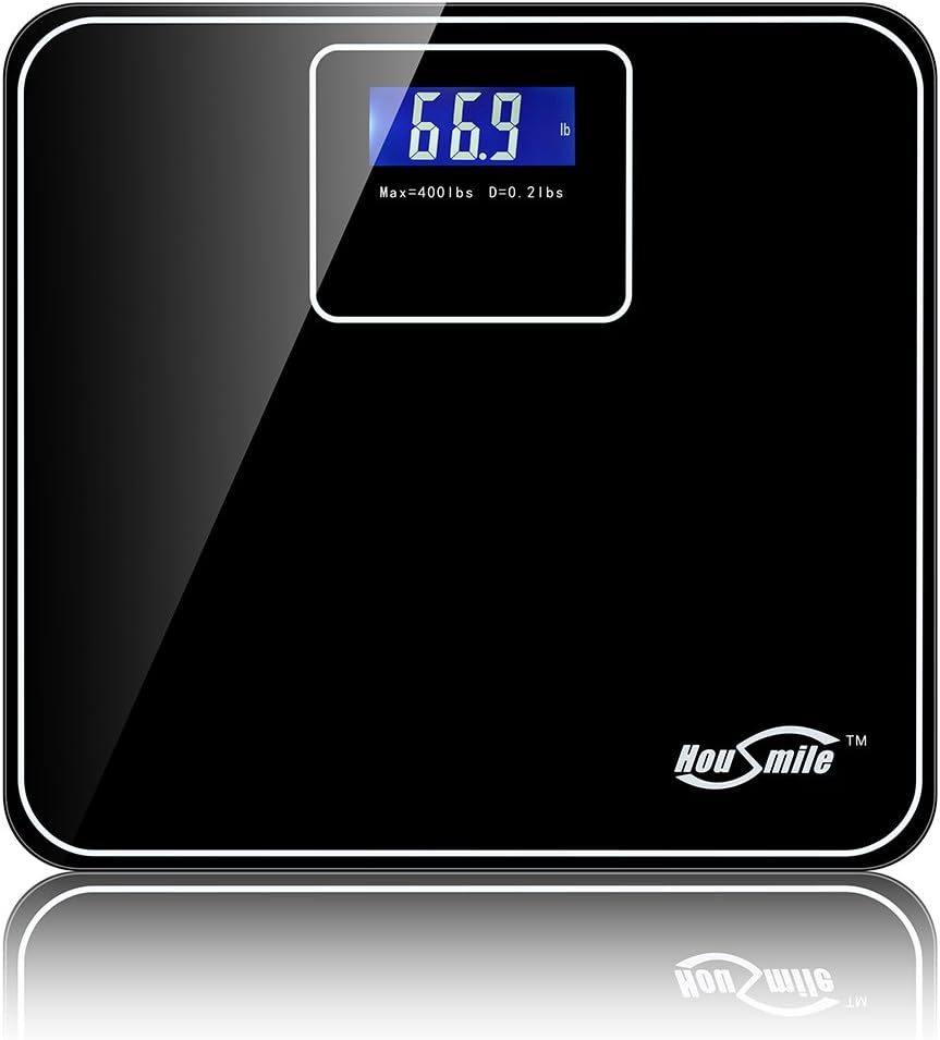 Housmile Digital Bathroom Scale(400 lbs Edition), Step-on Activation and Extra Large Backlight Display, 2×AAA Battery Included (Black)