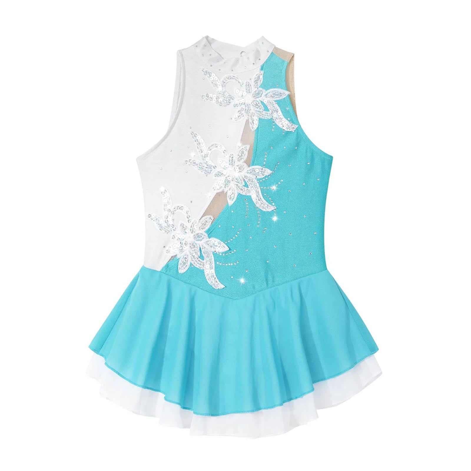 Maillot patinaje artistico Ropa de patinaje sobre hielo for niñas, leotardo de gimnasia de Ballet Floral con lentejuelas, vestido de patinaje artístico for competición de baile, disfraz de escenario(B