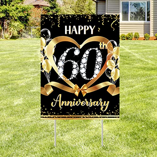 60th Anniversary Yard Sign Decoration Happy 60th Anniversary Wedding Outdoor Yard Sign with Stakes for Happy 60th Year Party Decorations