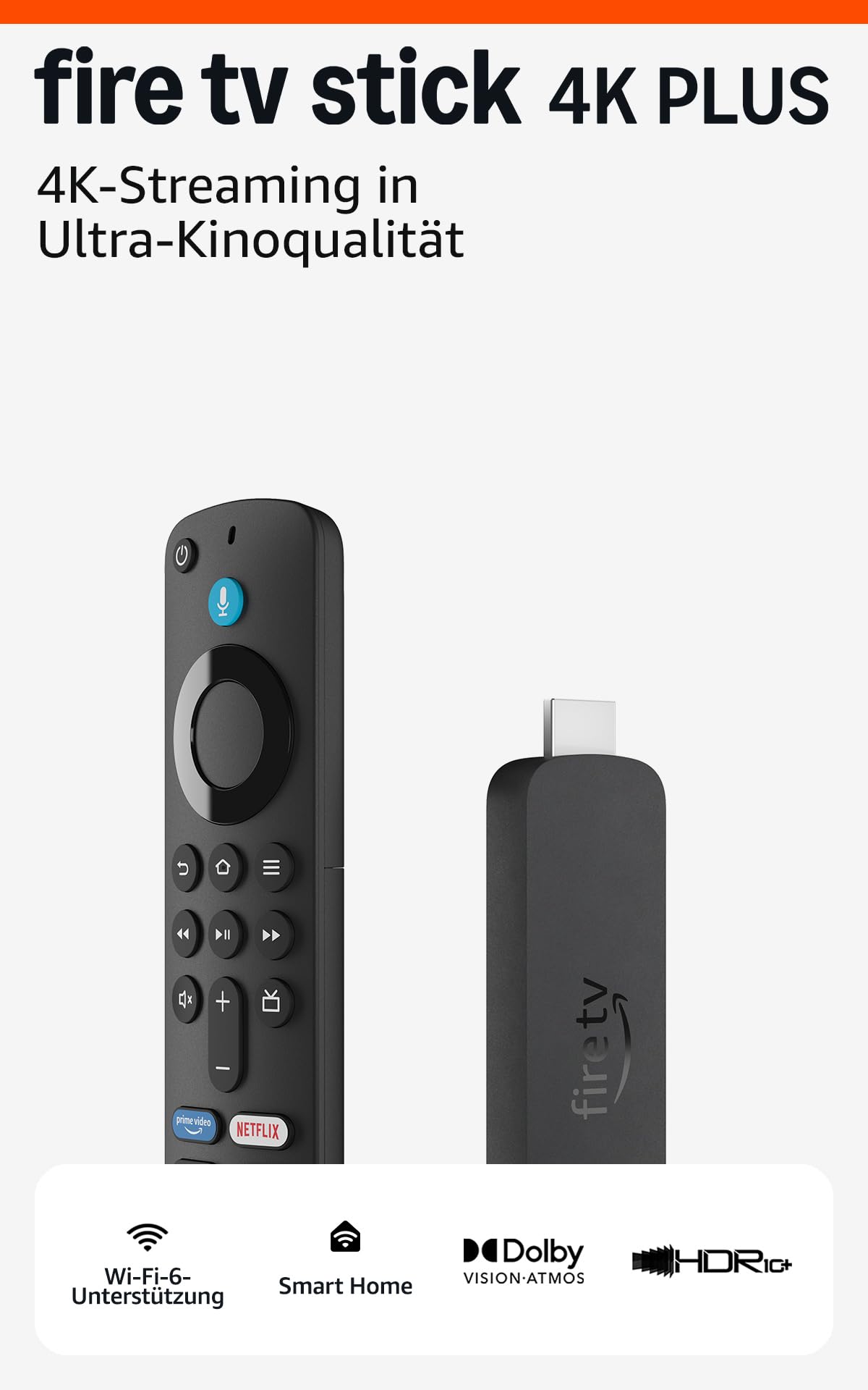 Amazon Fire TV Stick 4K Plus, mit Unterstützung für Wi-Fi 6 sowie Streaming in Dolby Vision/Atmos und HDR10+