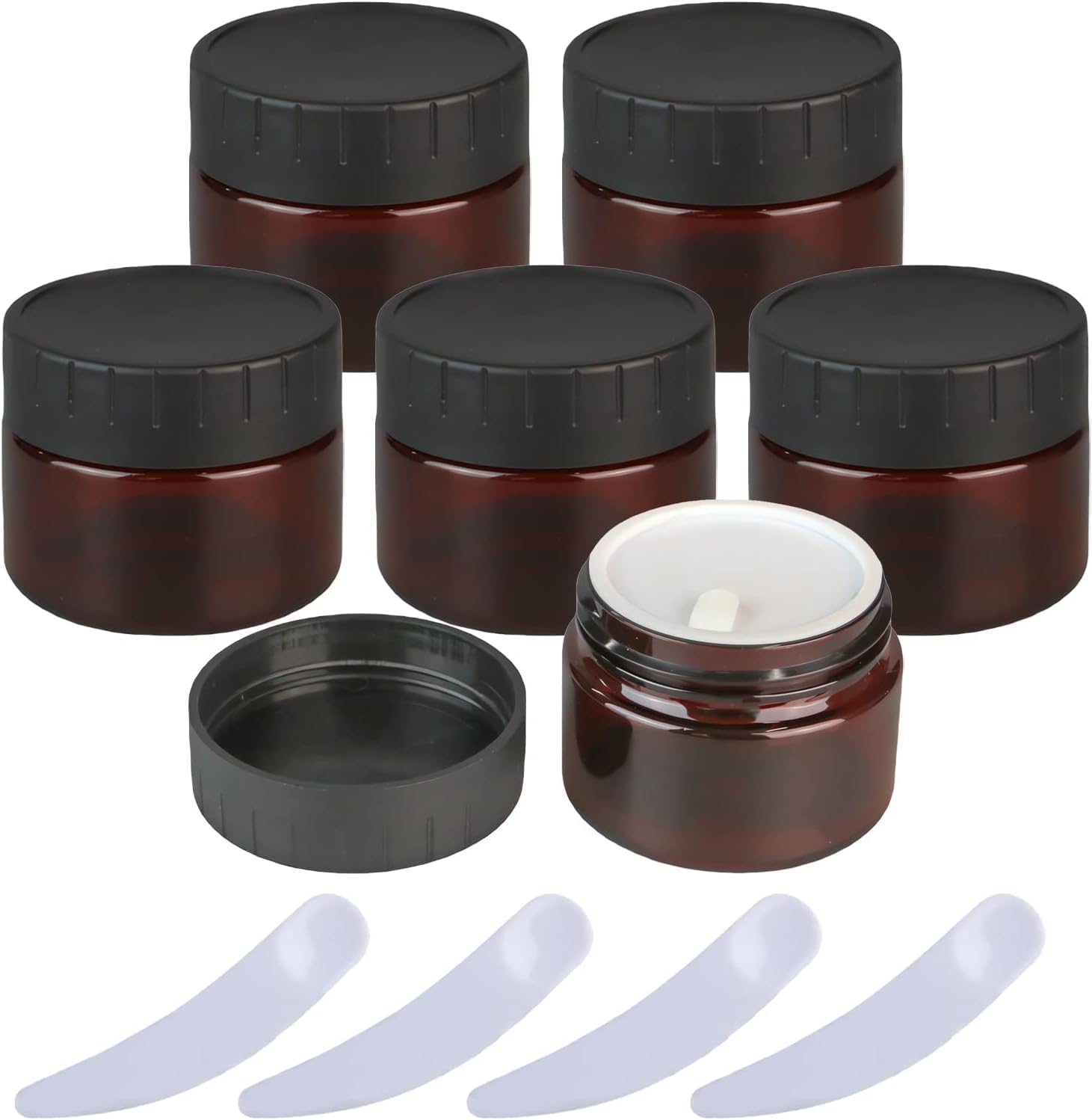 FLYIODFCXV cosmetic jar, Pack of 6, Empty Brown Plastic Cosmetic Jar Pots with Inner Liners and Black Lids(60ml)