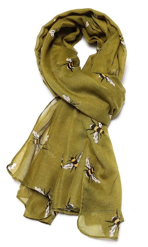 LilyRosaBee Scarf Bumble Bees Pattern Design Print Grey Navy Turquoise Blue Mint Green Scarves