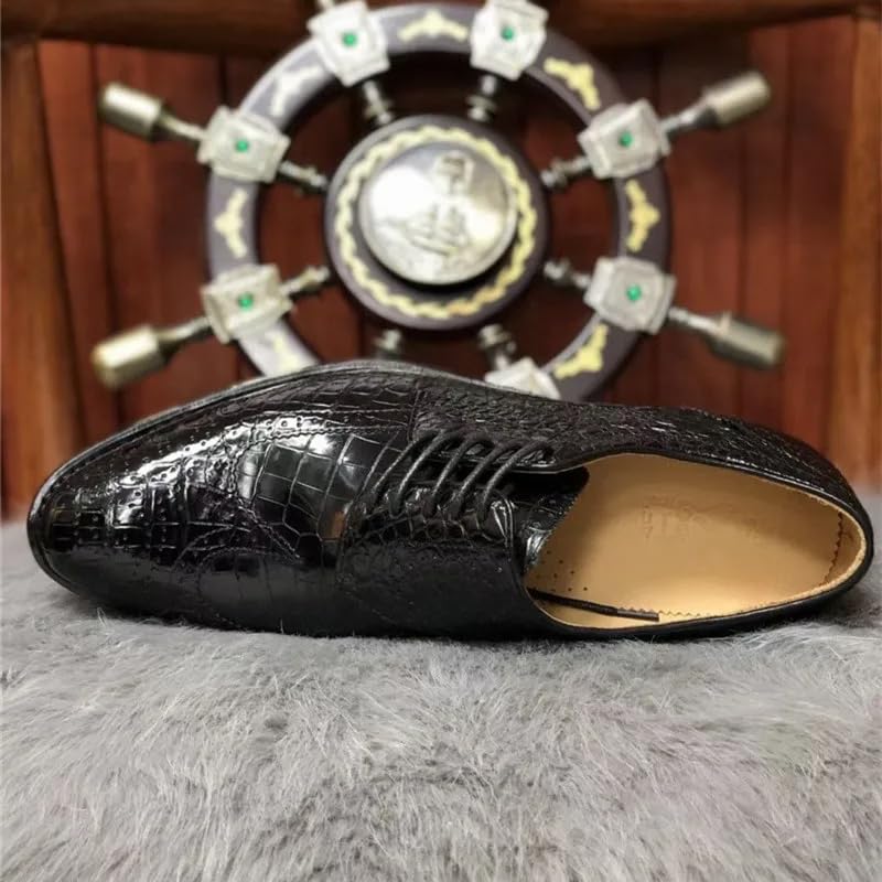 Authentic Real True Crocodile Skin Businessmen Brogue Dress Shoes Genuine Alligator Leather Handmade Male Lace-up Black Oxfords2