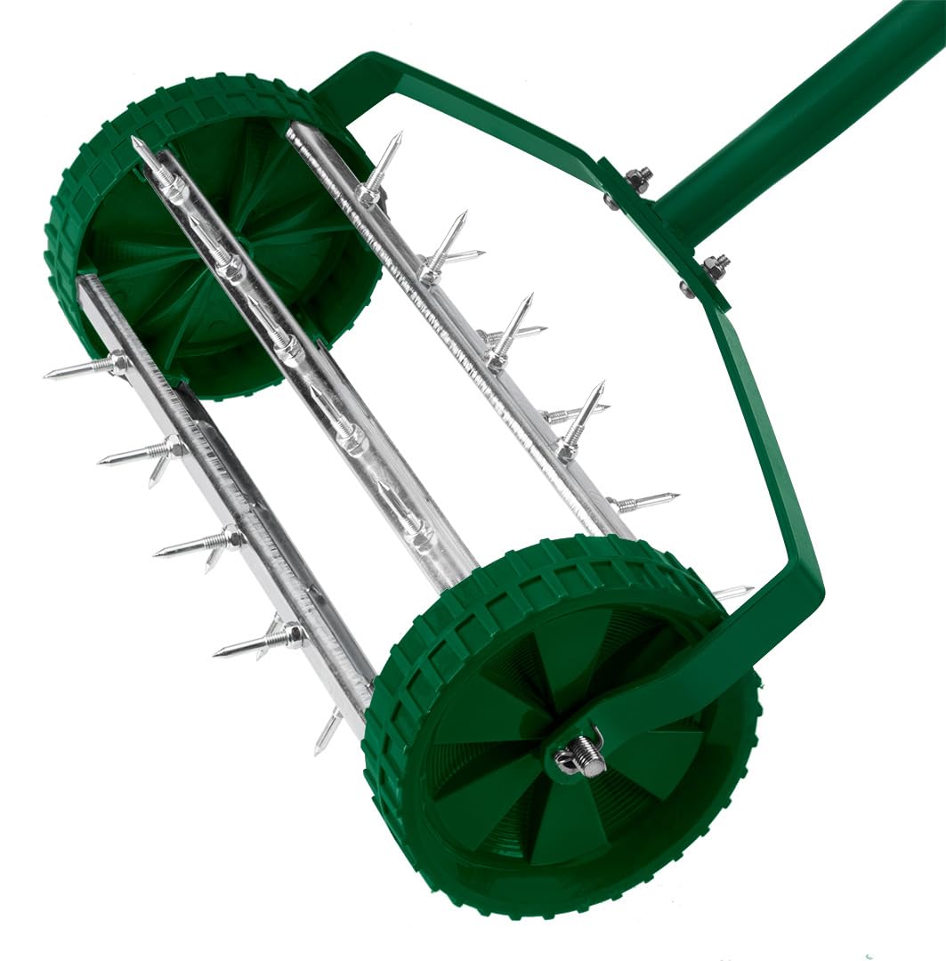 SUNEOWALY Gazonventilator, handmatige verticuteermachine, verticuteermachine met reinigingsgereedschap en ovaal frame, verzamelstuk voor gazon of binnenplaats, zwarte handgreep