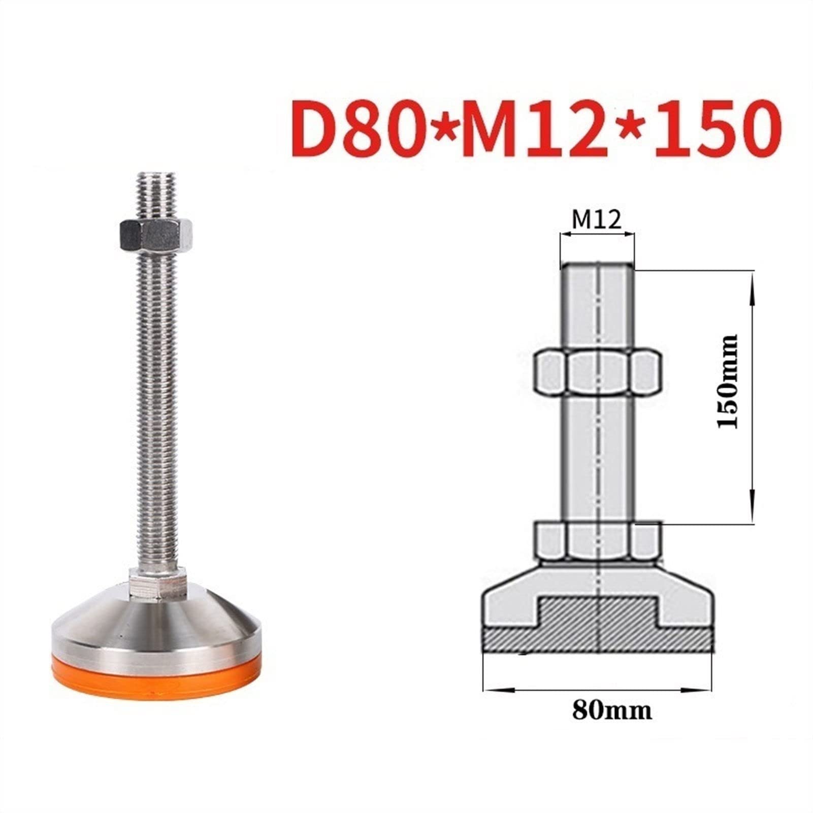 Pies de nivelación Paquete de 4 pies de nivelación de servicio pesado, pies de nivelación de acero inoxidable 304 - base de 80 mm de diámetro, nivelador de patas de tornillo ajustable con rosca-D80xM1