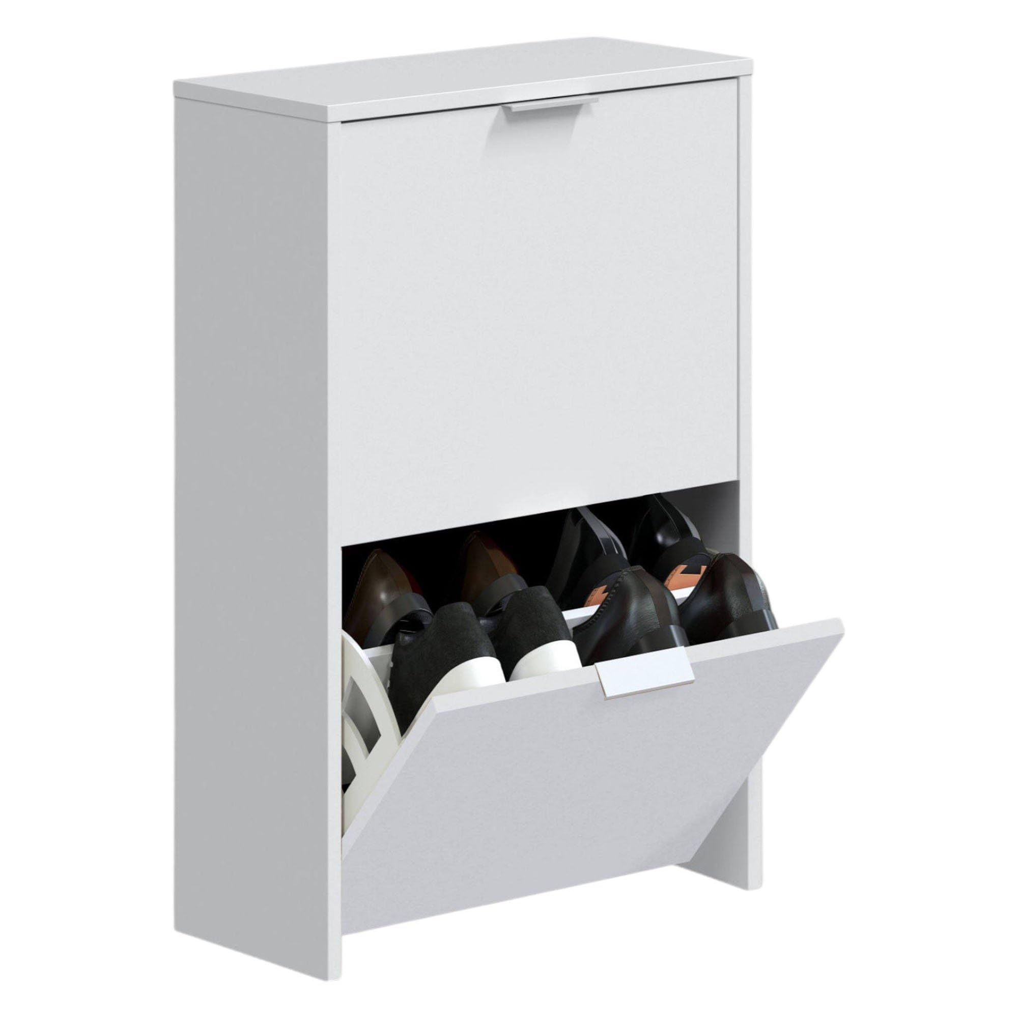 Dmora - Scarpiera Valdosta, Portascarpe salvaspazio a 2 ante, Scarpiera da ingresso, Armadio scarpiera, 50x22h76 cm, Bianco
