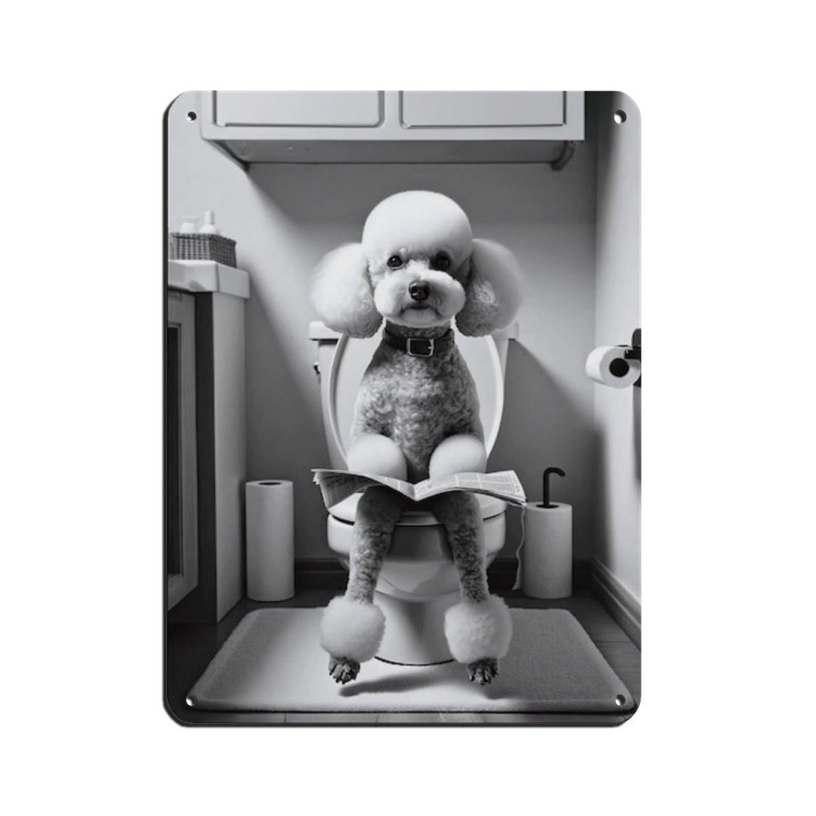Lxwnze 30L X 40W Cm Poodle, Funny Bathroom Decor Tin Sign Vintage Metal Pub Club Cafe Bar Home Wall Art Decoration Poster Retro 12X16inch(30X40cm)