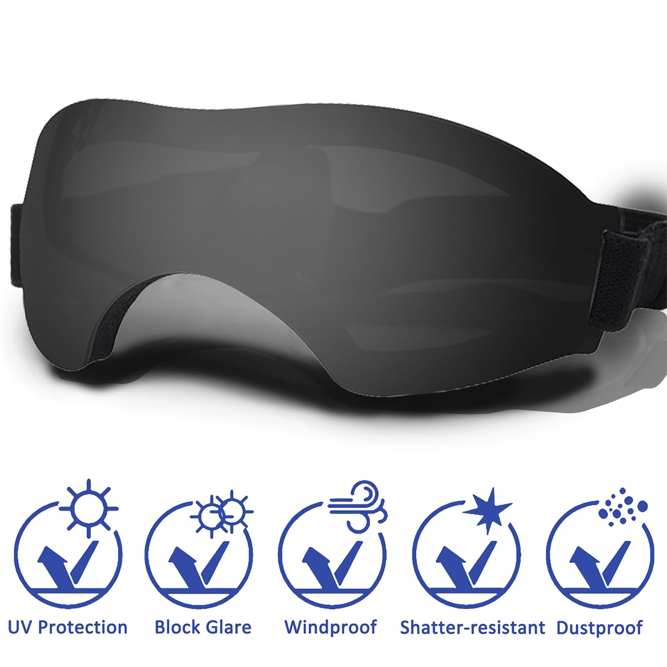 Comfort Canine Sunglasses - Medium Dog Goggles with Adjustable Strap, UV Protection for Dogs' Eyes, Smooth style-Black - Image 2