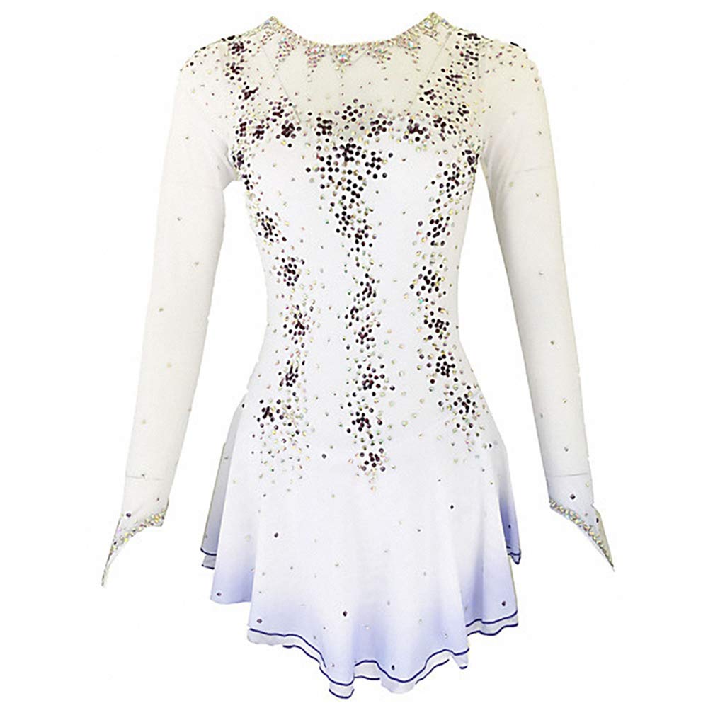 LIUHUO Eislaufkleid, lila-gelb, Halo-färbend, Spandex, handgefertigte Kristalle, langärmelig, Eislauf-Figur