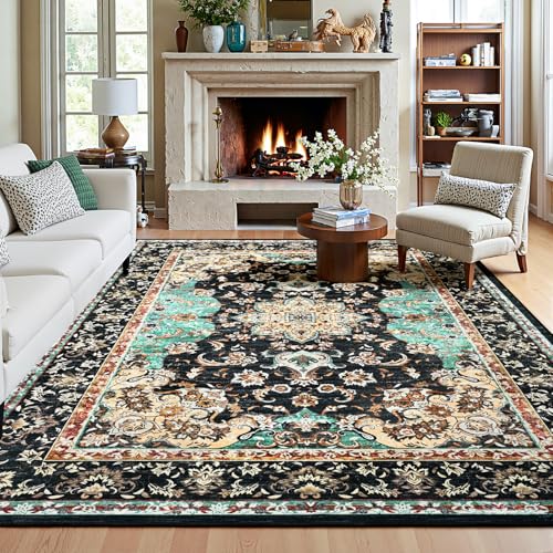 Amearea Vintage Design Black Area Rugs for Living Room, 6x9