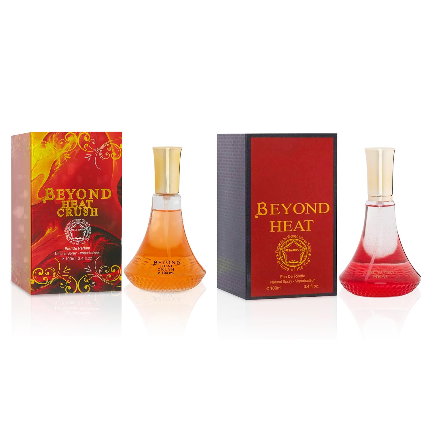 Beyond Heat Crush+Beyond Heat Rouge, 2Pc Perfume Collection Fragrance for Women, Eau de Parfum Natural Spray - Floral Scents (Pack of 2) Each 3.4 Fl Oz, Total 6.80 Oz