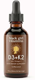 Vitamin D3 K2 Drops (125mcg Each) with Omega 3 – Liquid D3 K2 (MK7) Daily Supplement, Concentrated Unflavored Drops, Vegan (30-Day Supply)