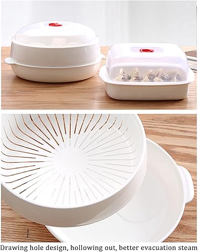 Miniatura 5 de PYSUL Vaporizador de microondas con tapa plato de calefacción vaporizador de drenaje de verduras con tapa y bandeja cocina de microondas de cocina