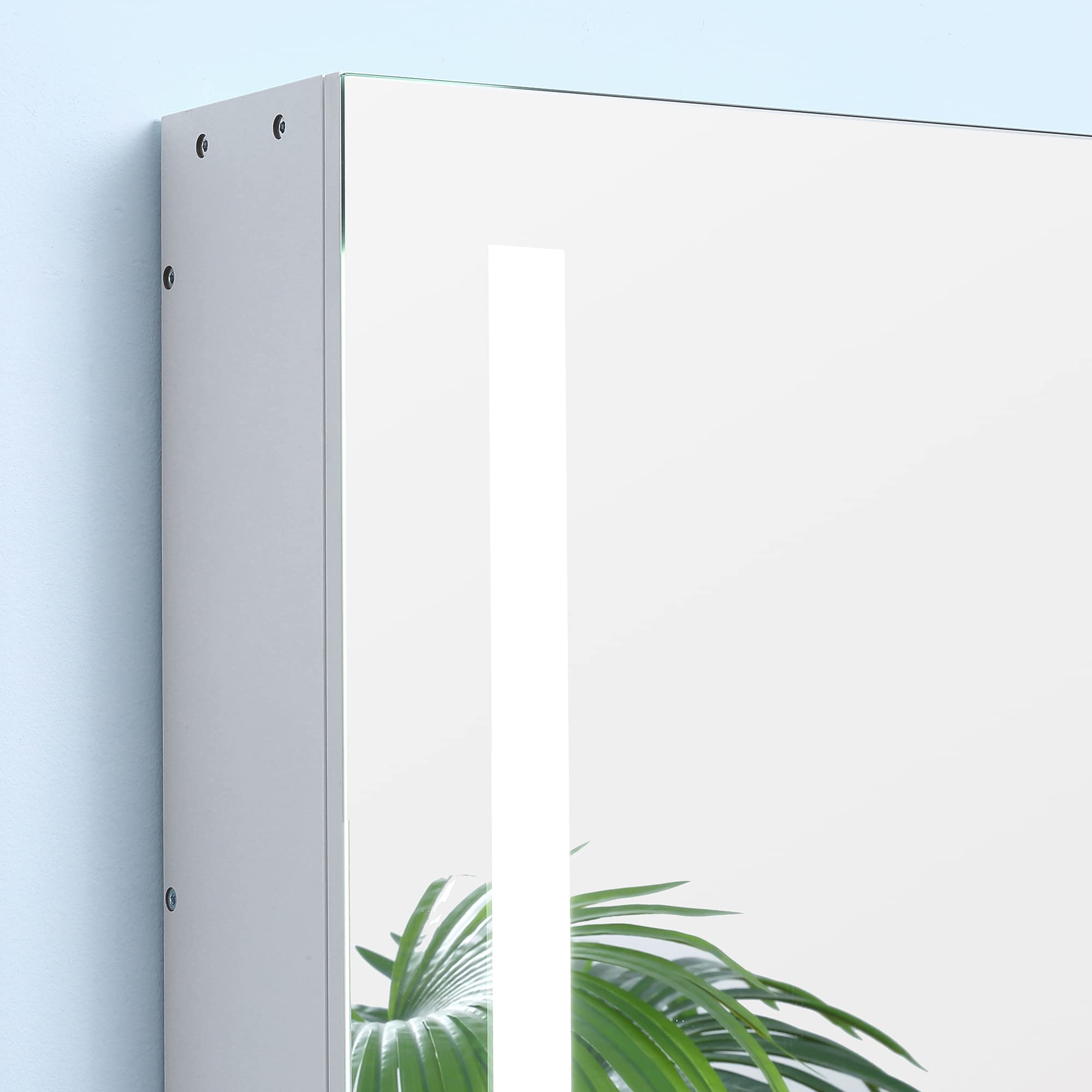 kleankin Armario con Espejo de Baño con Luz LED 70x15x65 cm Blanco | Armario de Baño Colgante, 2 Puertas, Función de Memoria, Interruptor Táctil, Estilo Moderno