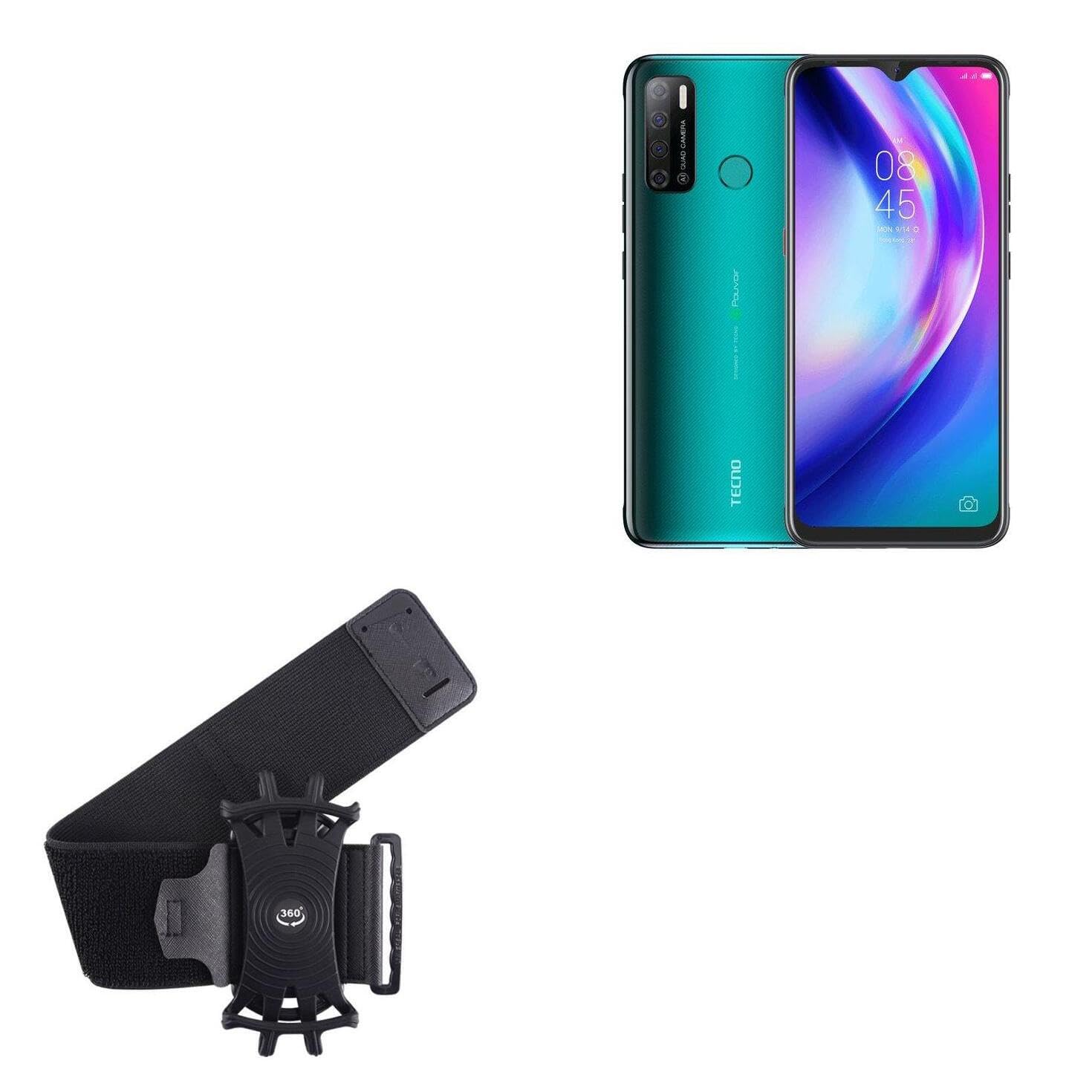 BoxWave Holster Compatible with Tecno Pouvoir 4 - ActiveStretch Sport Armband, Adjustable Armband for Workout and Running - Jet Black