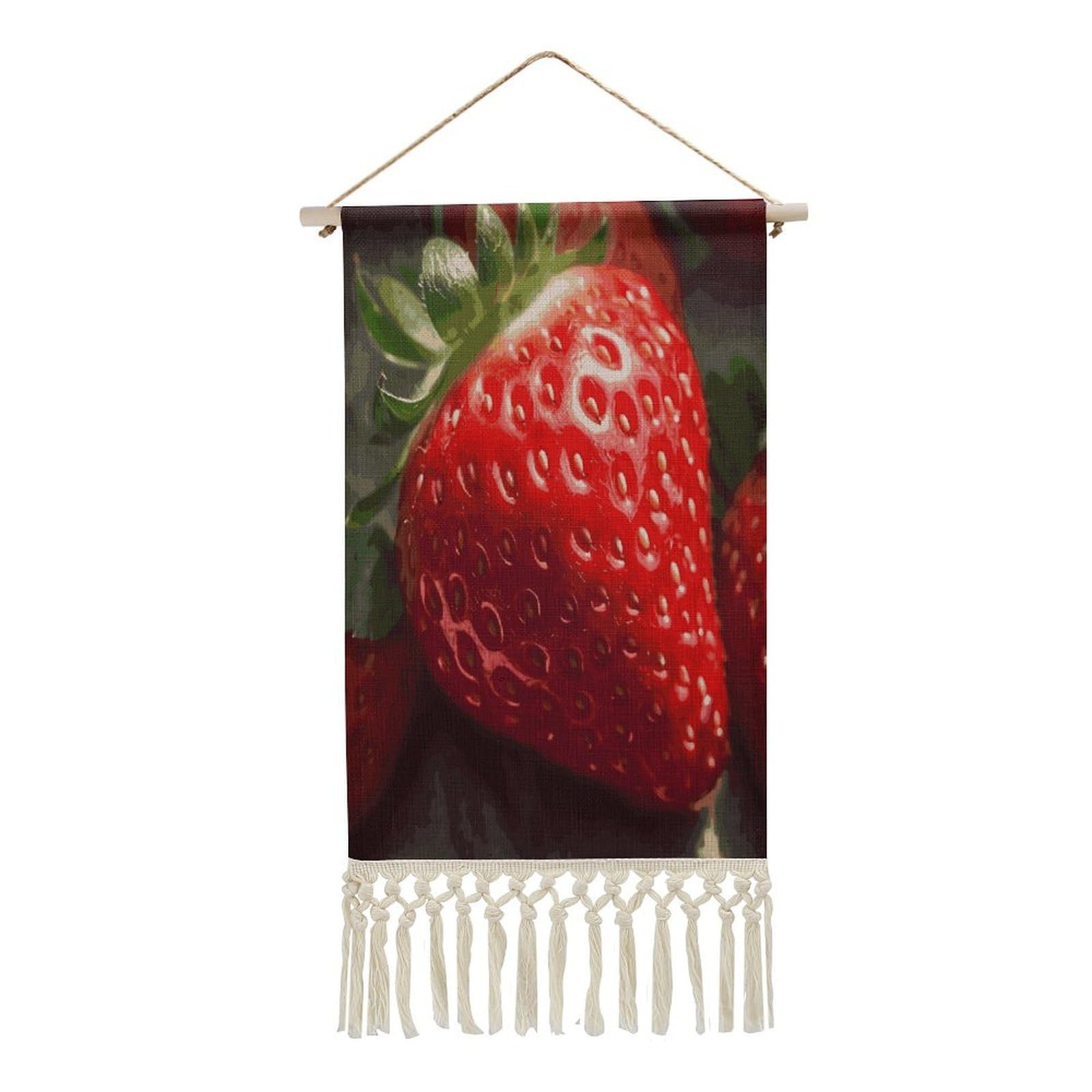 Adfgyerh Style Strawberry2 Tapestry With Tassels Cotton And Linen Hanging Posters, Wall Art For Travel Gift, Wall Tapestry For Office Home Decor Bedroom Living Room Decor