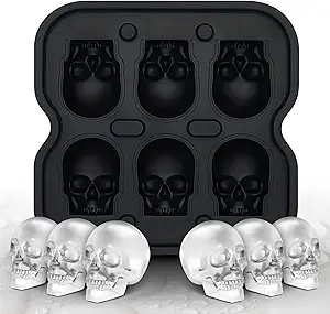 Skull Ice Cube Mold, 6-Cavity Silicone Ice Tray for Whiskey, Cocktails, and Beverages, Food-Grade Flexible Ice Maker for Halloween & Party Drinks, Easy Release & Dishwasher Safe
