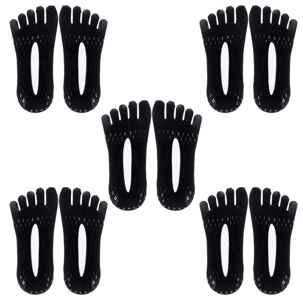 Stylebest Women's Black Orthopedic Compressing Socks, 5 Pairs Toe Socks Breathable Five Finger Split Toe Socks Invisible Boat Socks
