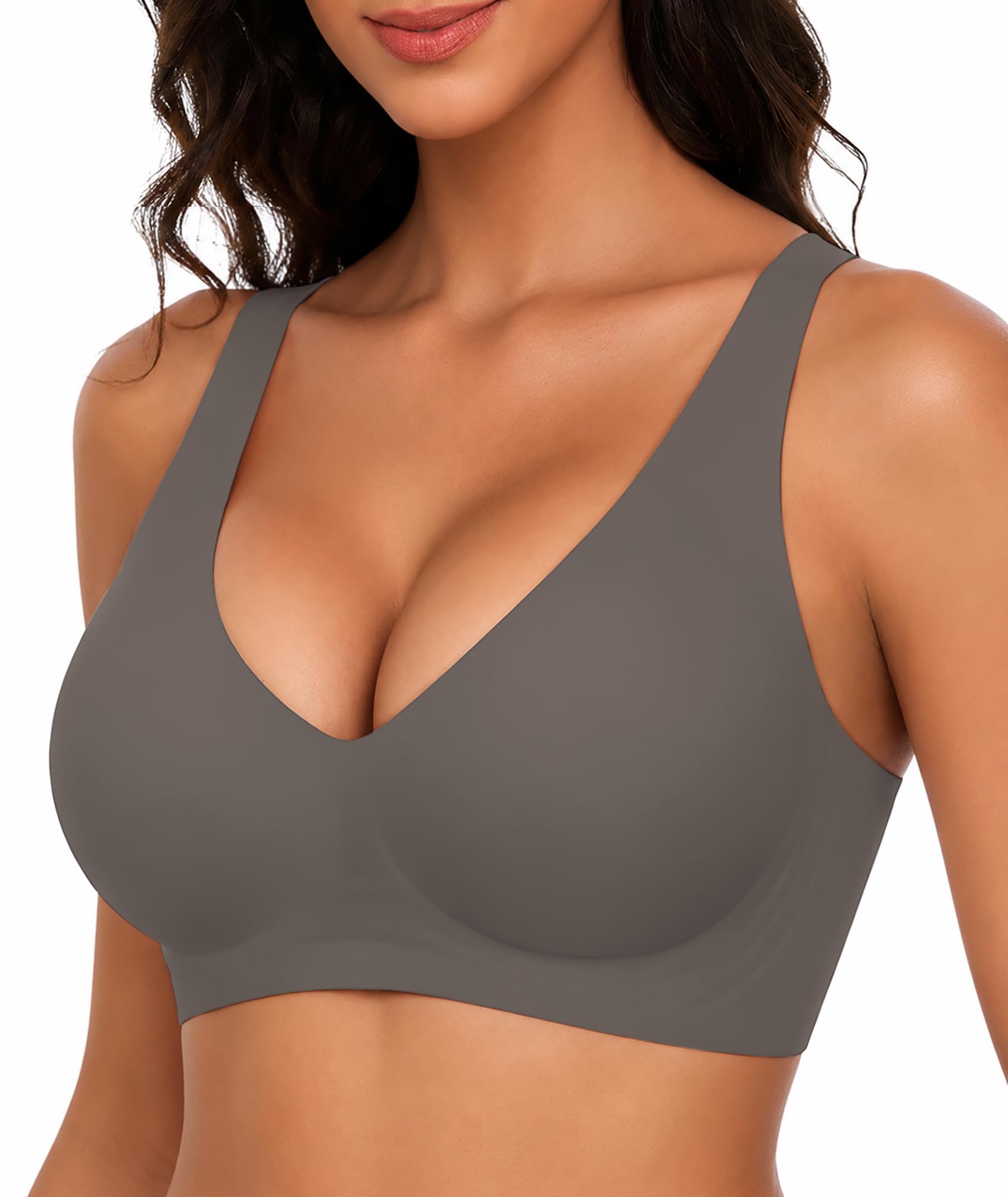 BH Damen Ohne Bügel Push Up BH Nahtloses Bustier Damen BH Seamless Bralette | BH Ohne Bügel Große Brüste Starker Halt V-Ausschnitt BH für Noamale und Große Größen BHS Bequemer T-Shirt BH Vollschalen BH