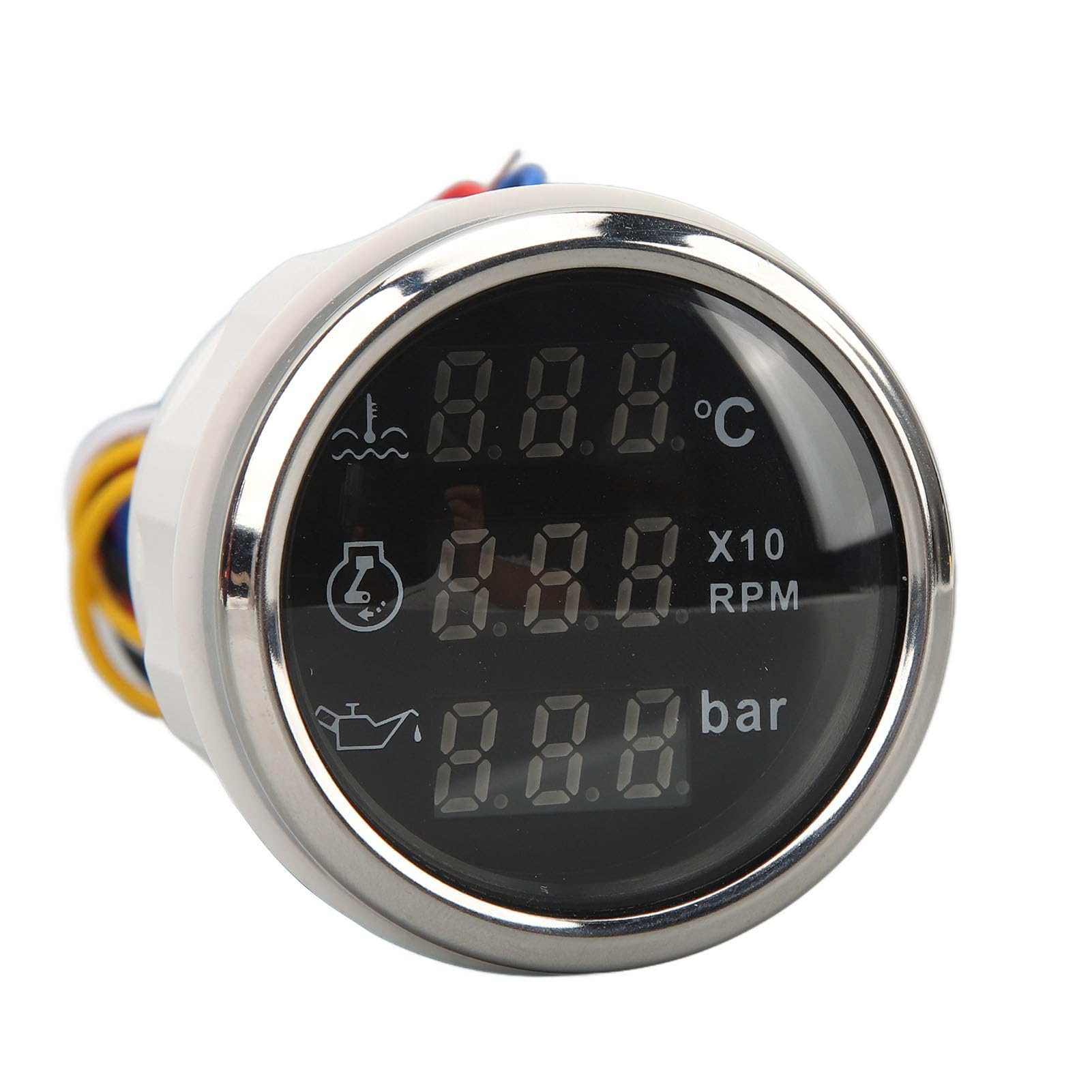 Keenso Jauge de Pression D'huile de Bateau, Jauge de Température de l'eau, Compteur de Pression D'huile de Vitesse 52 Mm, Compteur à Affichage Numérique 3 en 1 pour